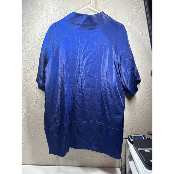 Ulla Popken Womens Mock Neck Short Sleeve Royal Blue Shimmer Tunic Plus Sz 16/18 - Picture 3 of 3